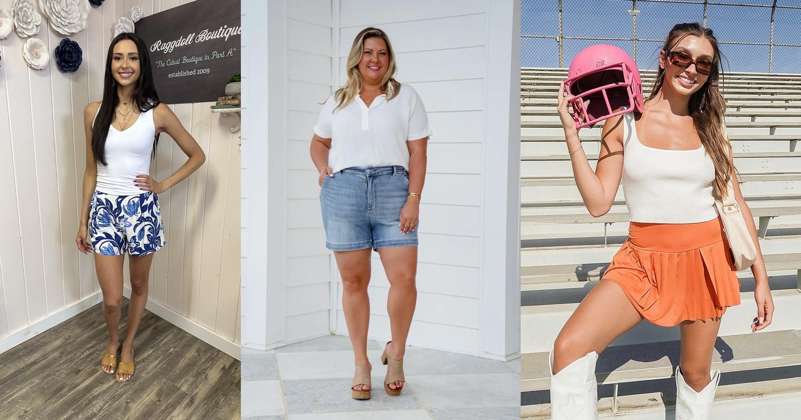 Fashionable women in trendy coastal outfits from Raggdoll Boutique, showcasing summer styles and plus size options.