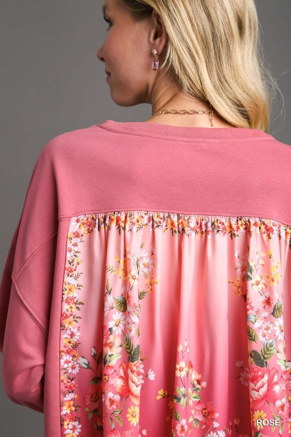 ROSE TOP FLORAL BACK PANEL showcasing trendy floral design, perfect for summer outfits Texas at Raggdoll Boutique.