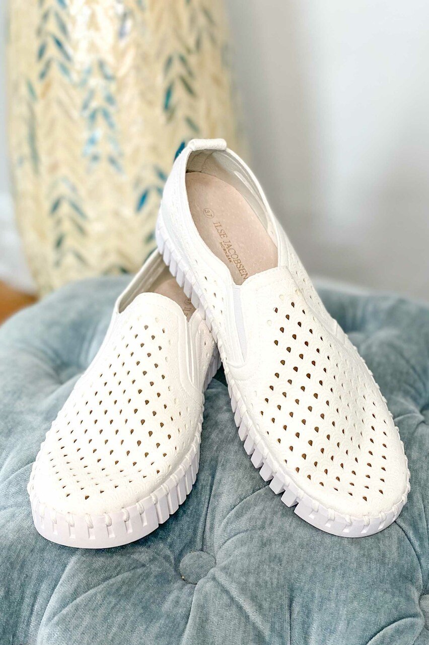 WHITE TULIPS  by ILSE JACOBSEN 140 waterproof comfort shoes perfect for vacation wardrobe boutique.