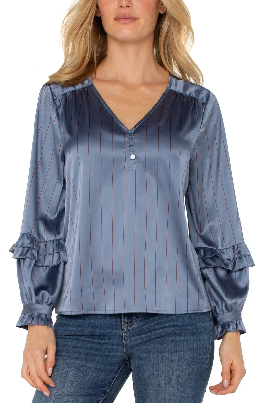 Blue Satin Pinstripe Top