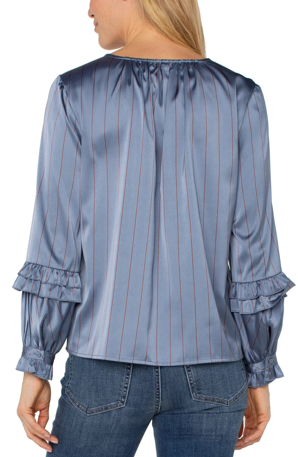 Blue Satin Pinstripe Top