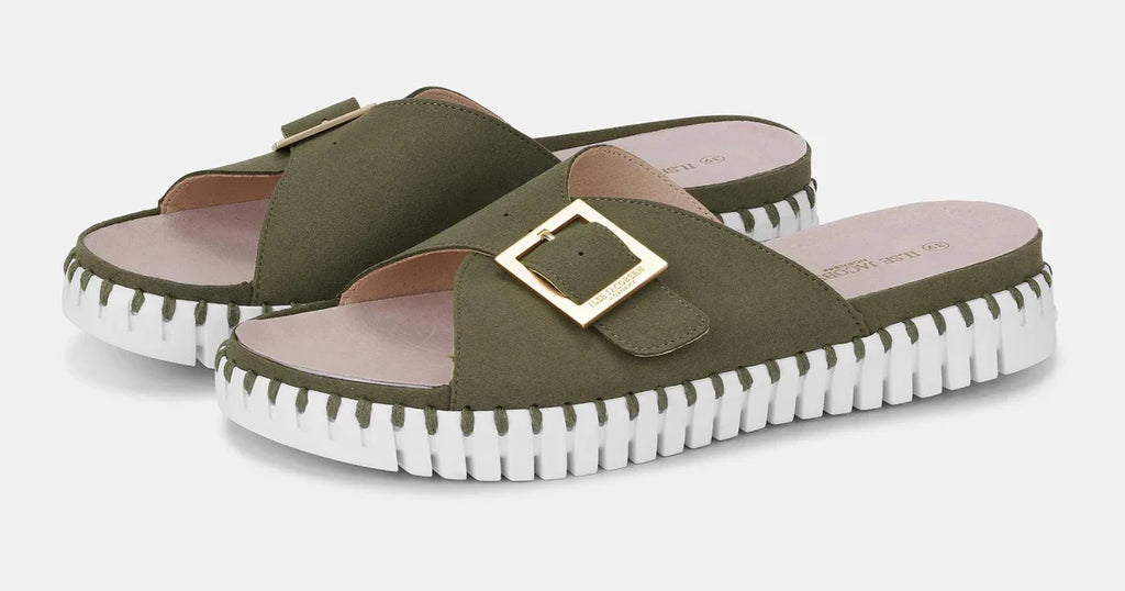 Ilse Jacobsen One-Buckle Sandal in Deep Olive  1035