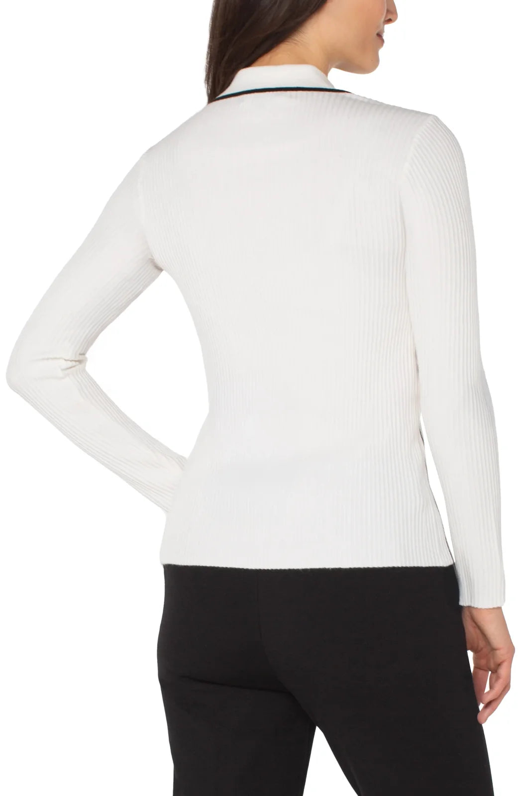 White Sweater with Collar and Black Detail