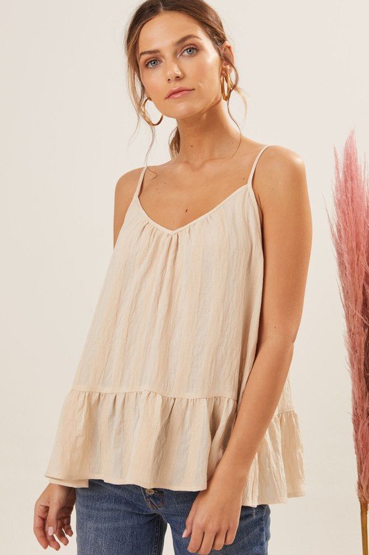 CREAM WOVEN TOP WITH TIE AT BACK at Raggdoll Boutique in Port Aransas, perfect for trendy coastal style and summer outfits Texas.