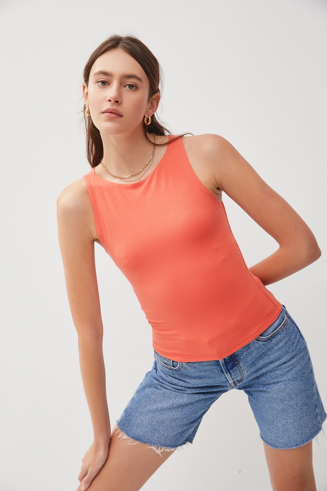 BASIC BOAT NECK TANK- GRAPEFRUIT featured at Raggdoll Boutique for trendy coastal style in women's clothing.