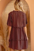 Back view of MOCHA-DOT BABYDOLL DRESS from Raggdoll Boutique, perfect for trendy coastal style and summer outfits Texas.