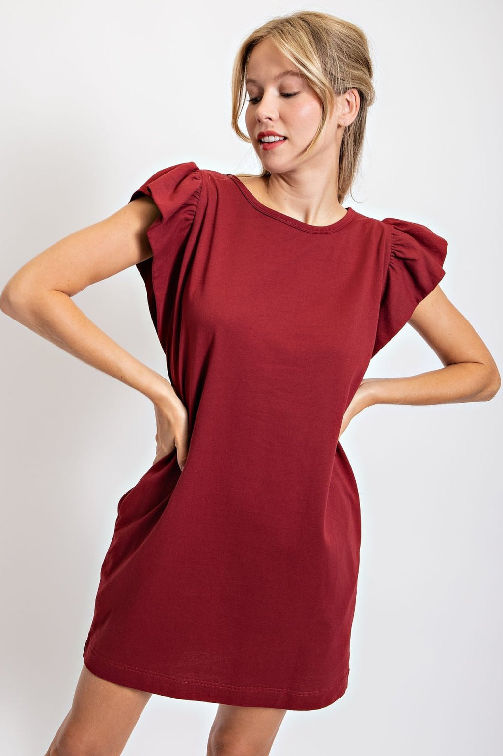 WE LOVE WINE DRESS in deep burgundy, perfect for trendy coastal style from Raggdoll Boutique, Port Aransas.