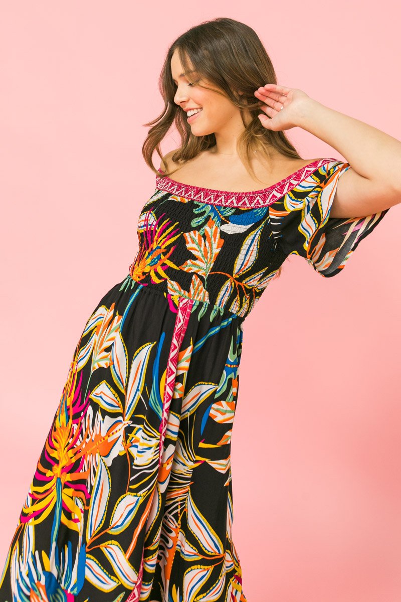EASY BREEZY OFF-SHOULDER MIDI DRESS from Raggdoll Boutique, perfect for coastal fashion and summer outfits Texas.