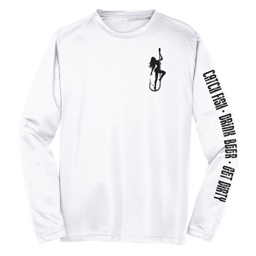Dirty Hooker Classic Long Sleeve Dry Fit White from Raggdoll Boutique, perfect for coastal fashion and trendy summer outfits.