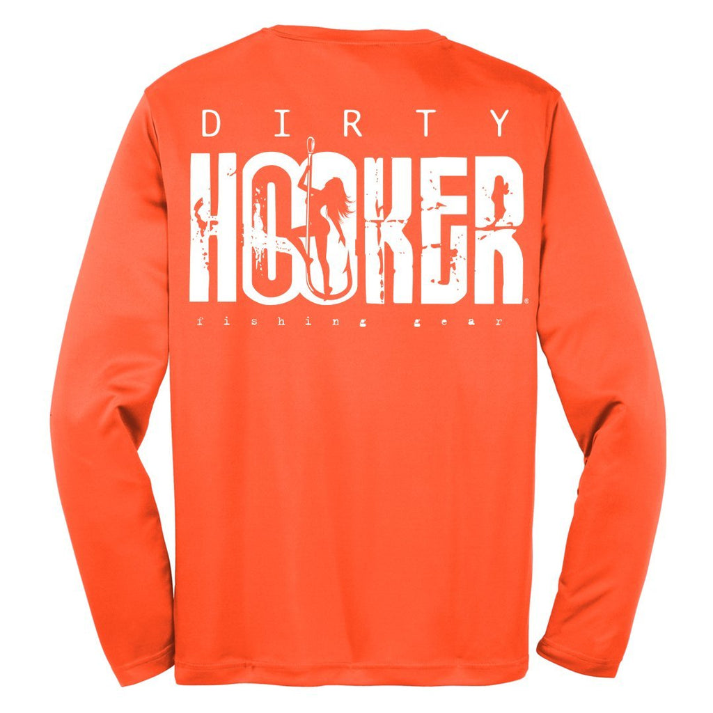 Dirty Hooker Classic Long Sleeve Dry Fit Neon Orange at Raggdoll Boutique, perfect for trendy coastal style.
