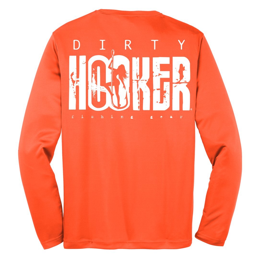 Dirty Hooker Classic Long Sleeve Dry Fit Neon Orange at Raggdoll Boutique, perfect for trendy coastal style.