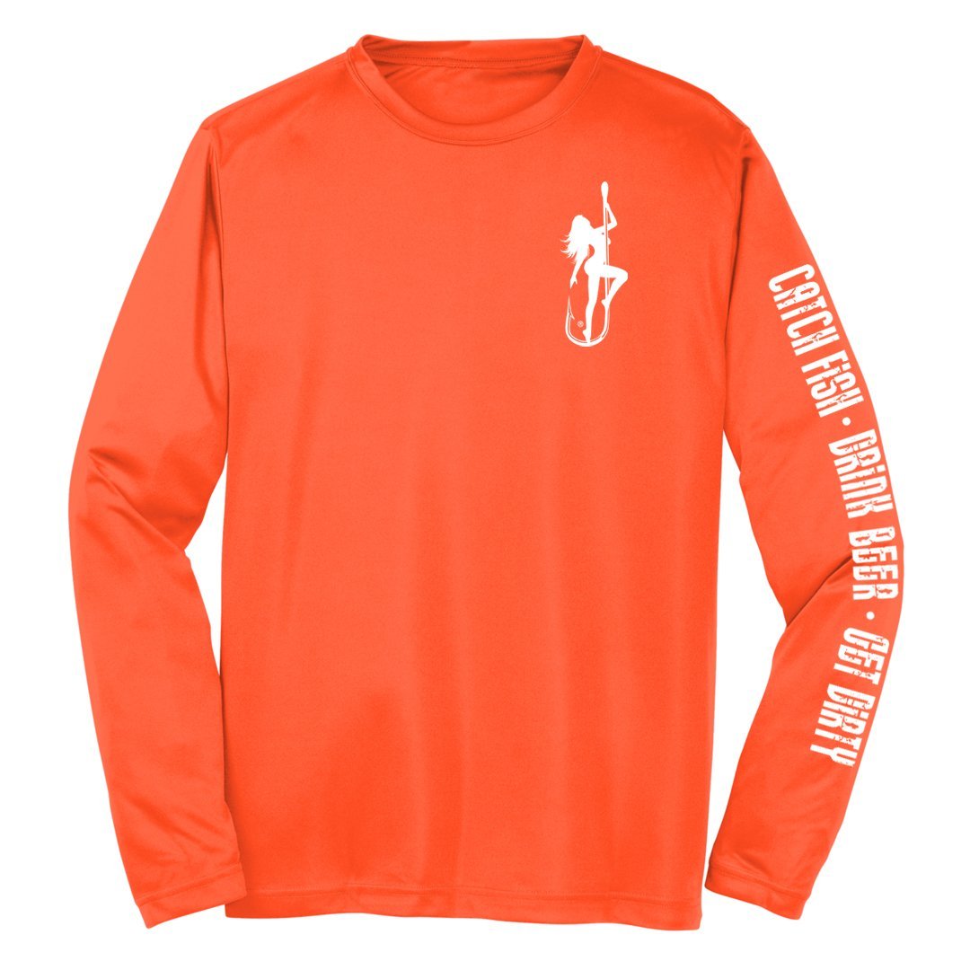 Dirty Hooker Classic Long Sleeve Dry Fit Neon Orange from Raggdoll Boutique, trendy coastal style for summer outfits.