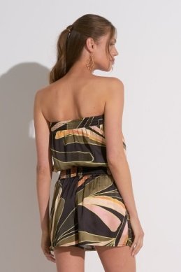 Model wearing Manila Black-Multi Print Romper from Raggdoll Boutique, showcasing trendy coastal style.