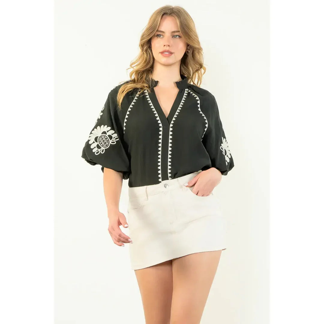 THML Black and Ecru Embroidered Top Raggdoll Boutique THML Black and Ecru Embroidered Top Raggdoll Boutique