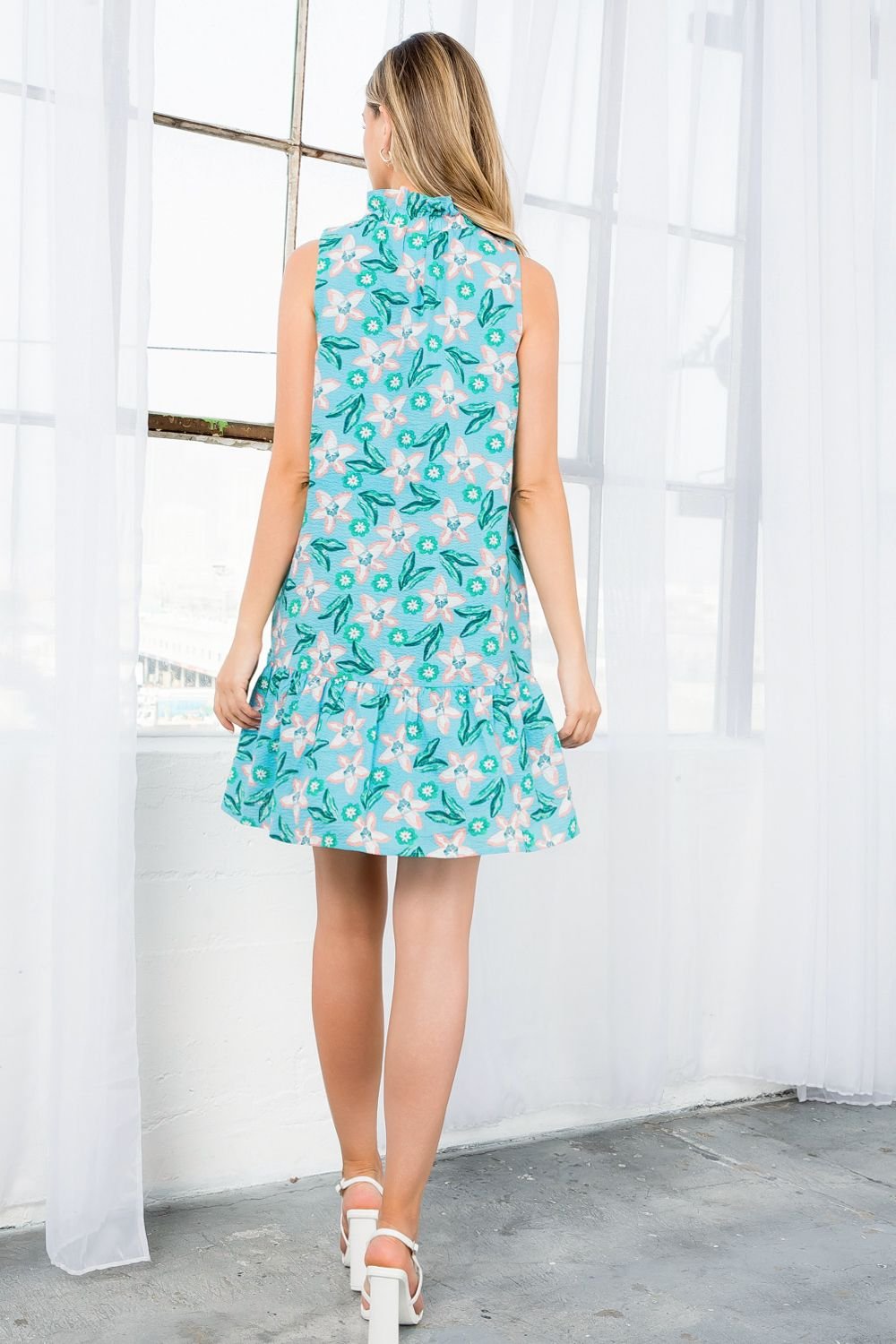 Emryn Dress from THML, a vibrant coastal boutique clothing perfect for tropical vacations and stylish women's fashion.