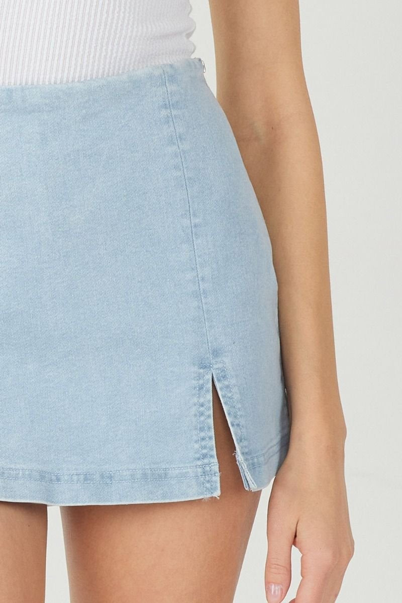 LIGHT DENIM SKORT from Raggdoll Boutique, showcasing trendy coastal style and ideal for summer outfits Texas.