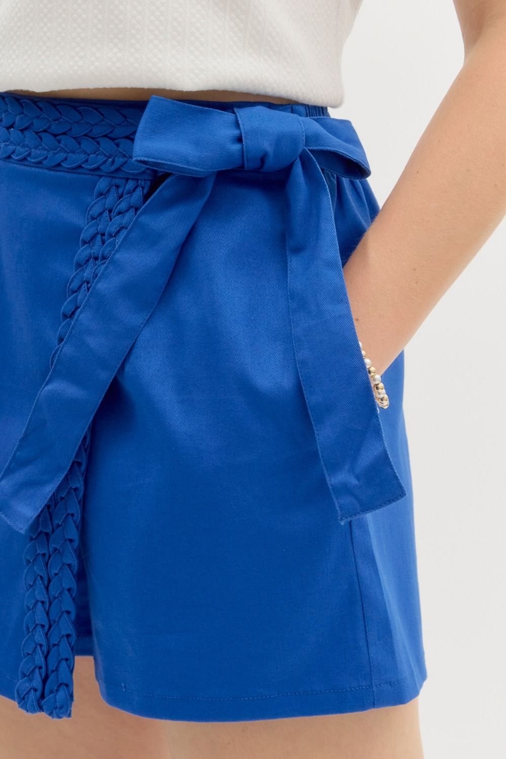 Cutest royal blue skort with braided detail and bow, perfect for coastal boutique clothing and curvy plus size fashion.