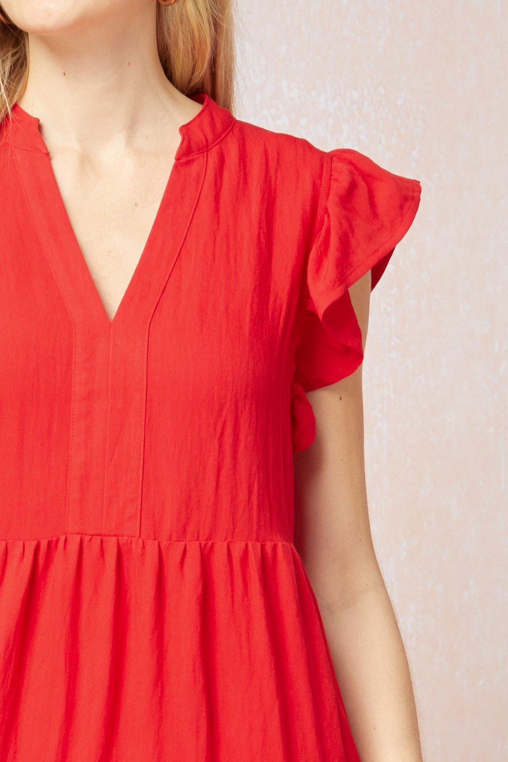 RED TIERED DRESS from Raggdoll Boutique, lightweight, semi-sheer, perfect for summer outfits Texas.