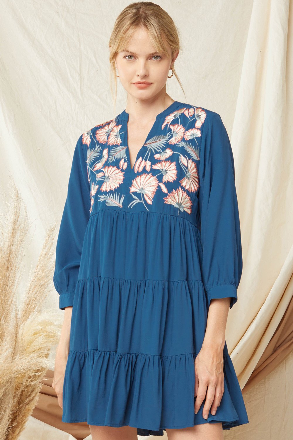 PERFECT TEAL EMBROIDERED DRESS from Raggdoll Boutique, featuring floral embroidery and a tiered design in coastal fashion style.
