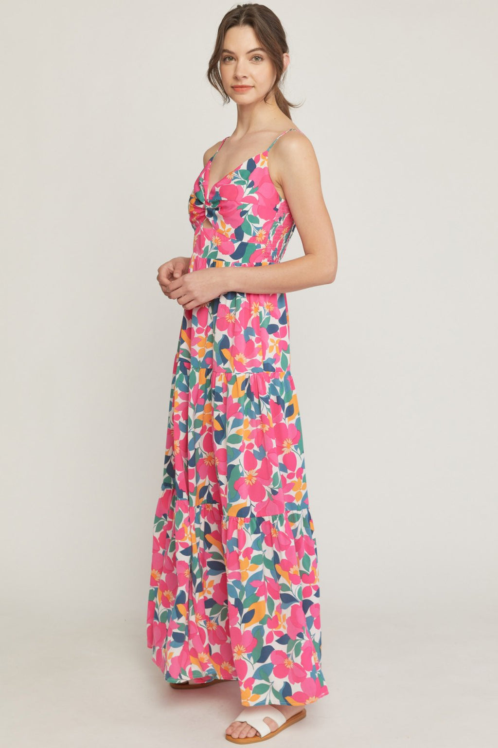 FLIRTY IN FLORAL MIDI DRESS from Raggdoll Boutique, showcasing trendy coastal style and perfect for summer outfits Texas.