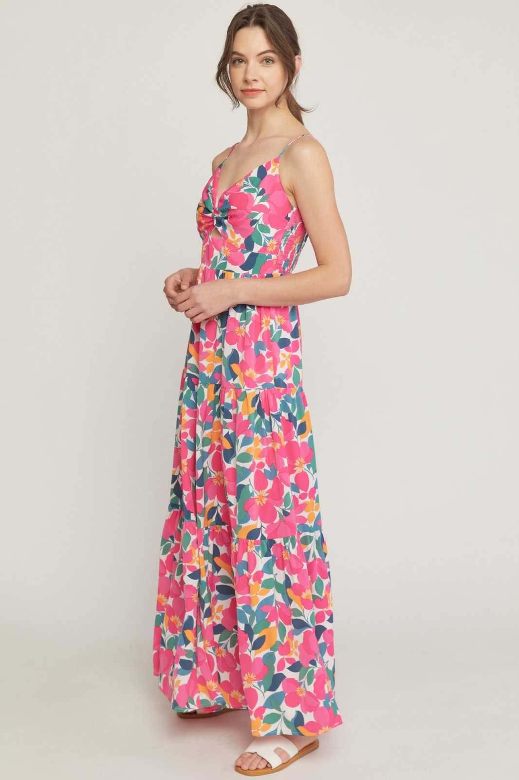 FLIRTY IN FLORAL MIDI DRESS from Raggdoll Boutique, showcasing trendy coastal style and perfect for summer outfits Texas.