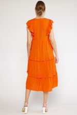 Back view of COAST TO COAST DRESS in vibrant orange from Raggdoll Boutique, perfect for summer outfits Texas.