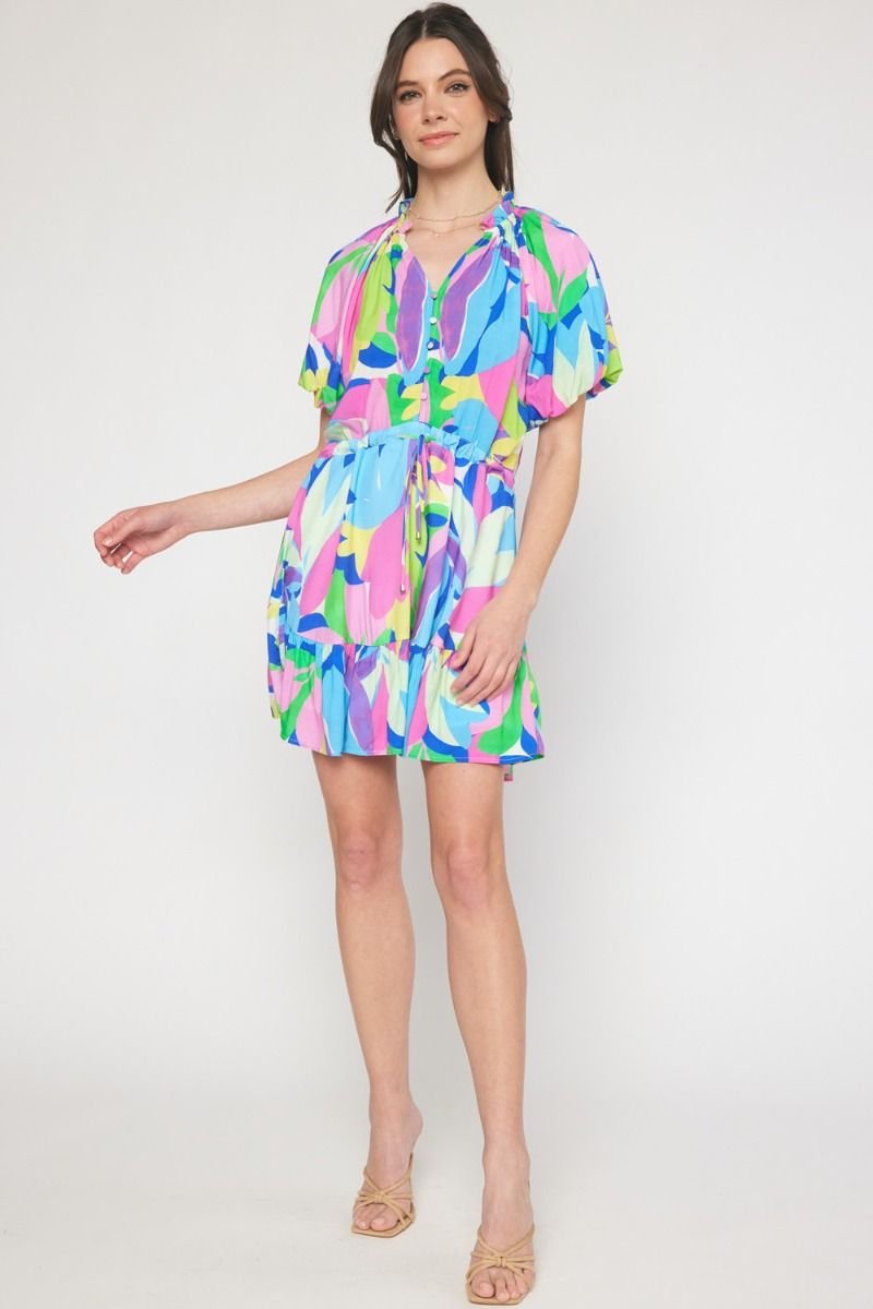 Color Crush Dress, 100% Rayon, vibrant beach dress, perfect for coastal boutiques and tropical vacations.