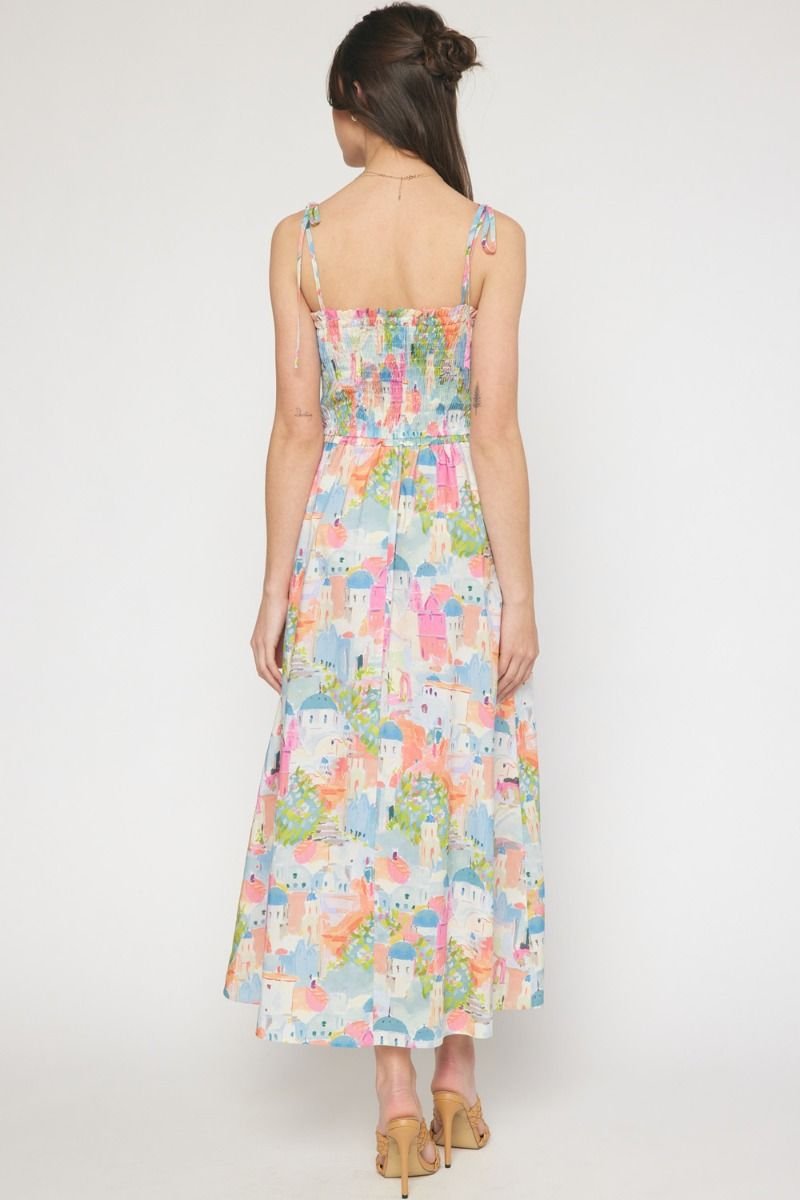 Back view of the DAY DREAMS DRESS from Raggdoll Boutique, showcasing trendy coastal style and vibrant summer colors.