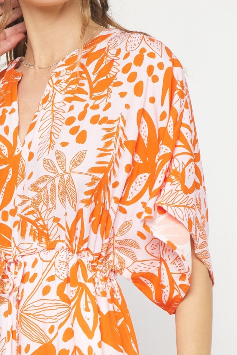 MIMOSA TIME DRESS in vibrant orange and pink floral print, perfect for summer outfits Texas from Raggdoll Boutique.