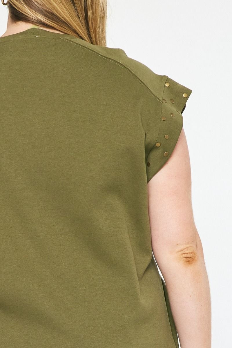 Close-up of OLIVE YOU PLUS DRESS showcasing stylish details at Raggdoll Boutique, ideal for trendy coastal style.