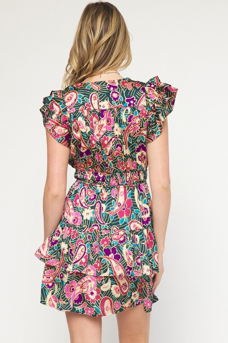 Stylish Beauty and Grace Dress in colorful pattern, perfect for coastal boutique clothing and tropical vacations.