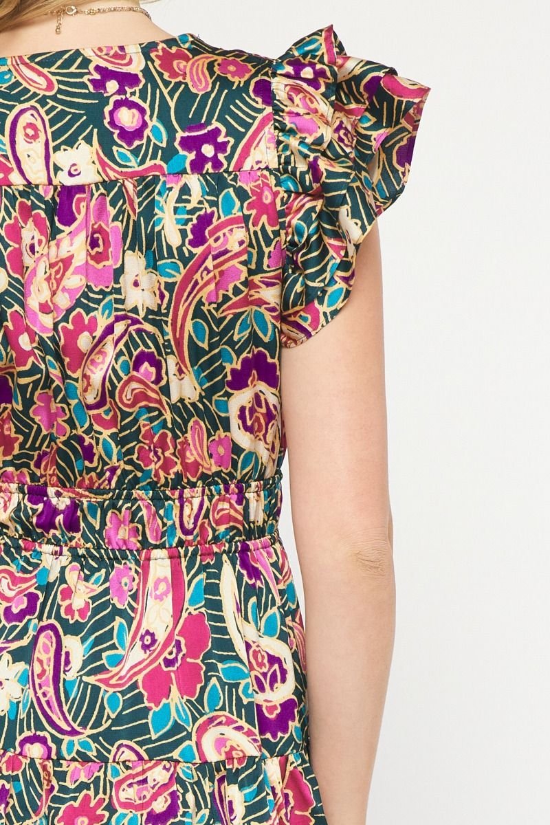 Colorful floral back design of the Beauty and Grace Dress, perfect for coastal boutique clothing and tropical vacation dresses.
