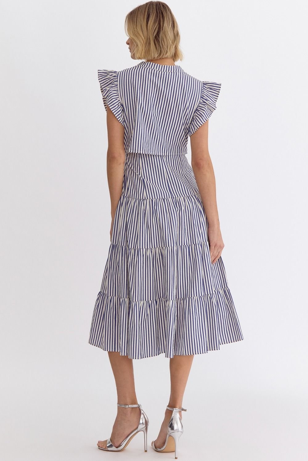 BLUE SKY STRIPED MIDI dress from Raggdoll Boutique, perfect for summer outfits in Texas.