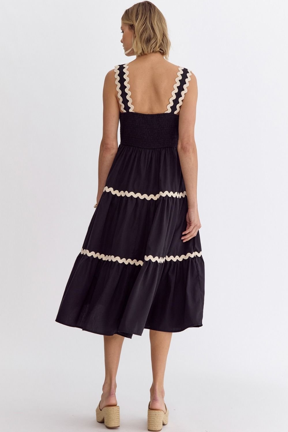 Back view of Janie Dress from Raggdoll Boutique, showcasing trendy coastal style, ideal for summer outfits Texas.