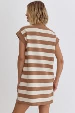 Mocha Mini Sweater Dress with stylish stripes, perfect for summer outfits Texas from Raggdoll Boutique.