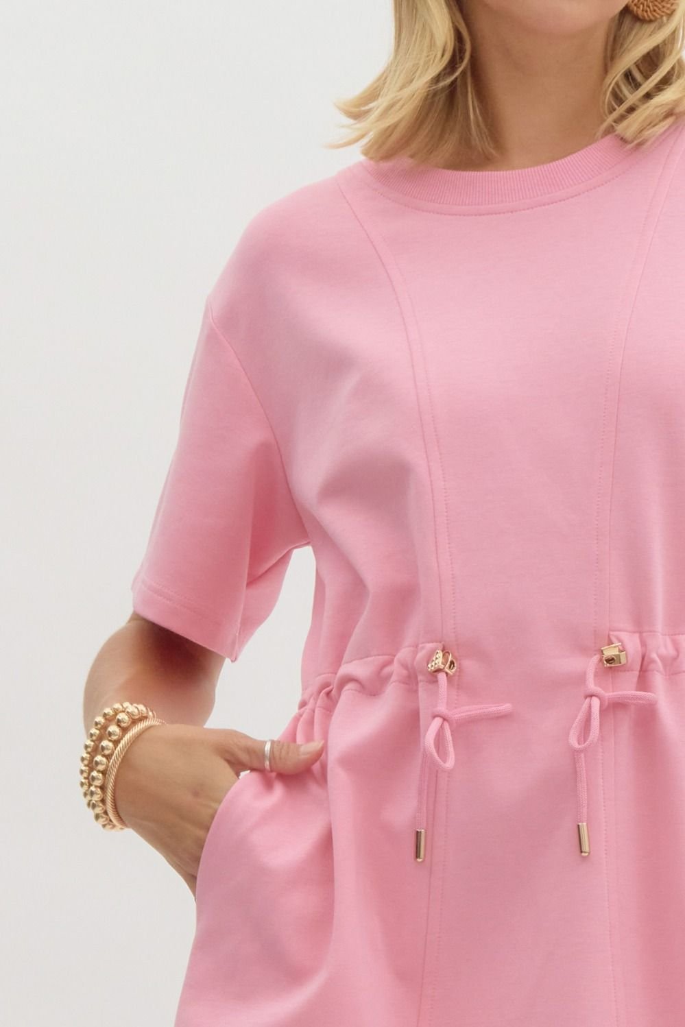 Bailey Dress in pink, perfect for coastal boutique clothing and tropical vacations. Stylish women's fashion for all shapes.