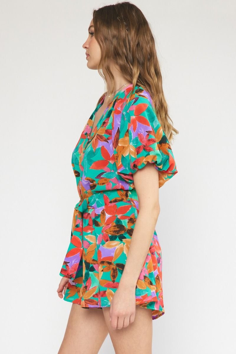 GREEN MULTI FLORAL ROMPER from Raggdoll Boutique showcasing trendy coastal style and summer outfits Texas.
