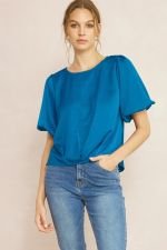 TEAL TOP WITH FRONT DETAIL worn with jeans, perfect for summer outfits Texas from Raggdoll Boutique.