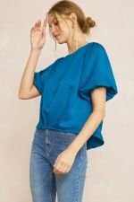 TEAL TOP WITH FRONT DETAIL styled with jeans, perfect for trendy coastal style at Raggdoll Boutique.