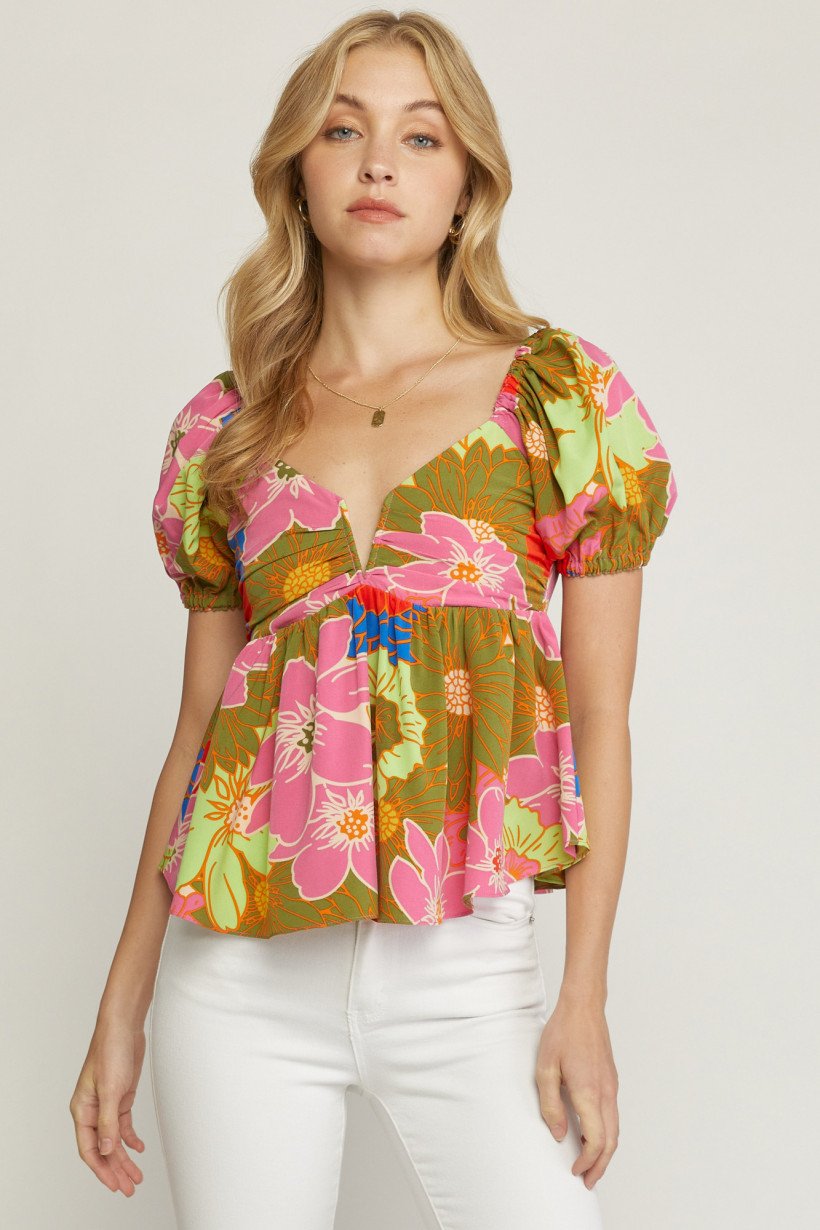 OLIVE, PINK AND LIME TOP from Raggdoll Boutique showcasing trendy coastal style.