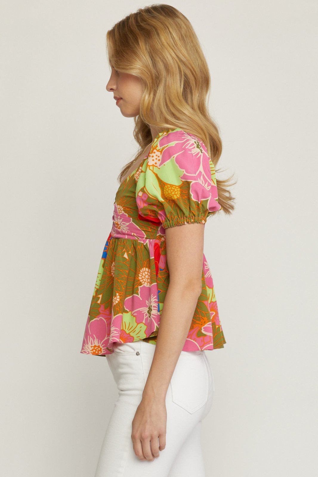 OLIVE, PINK AND LIME TOP from Raggdoll Boutique, showcasing trendy coastal style in summer outfits Texas.