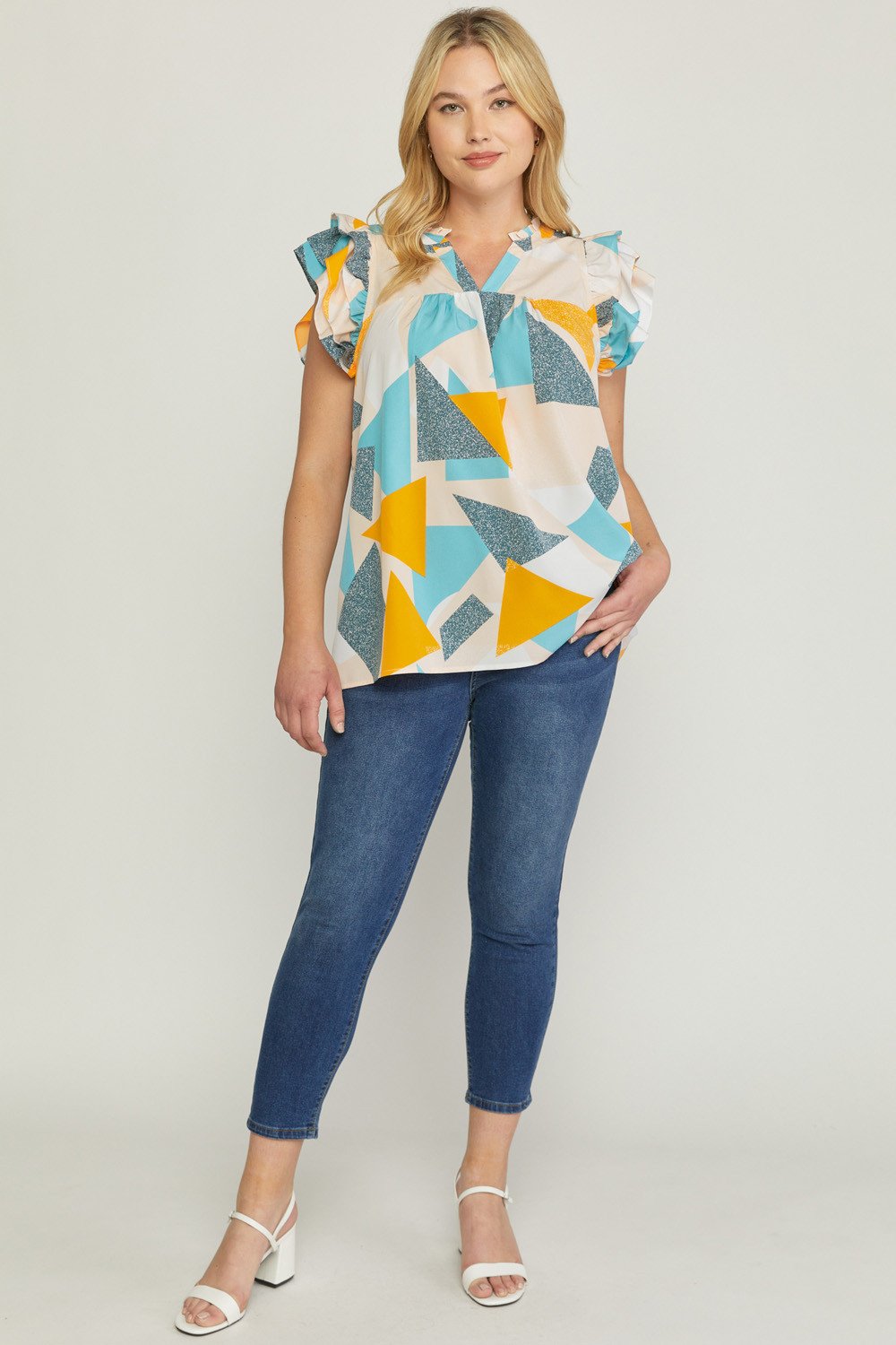 PLUS GOLD ABSTRACT TOP from Raggdoll Boutique featuring a trendy coastal style with vibrant colors and a lightweight design.