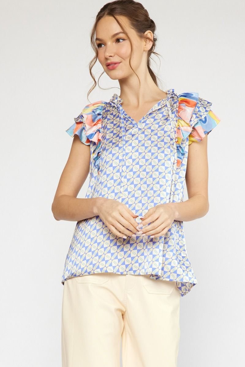 BLUE COMBO TOP from Raggdoll Boutique, trendy coastal style, perfect for summer outfits Texas and vacation wardrobe.