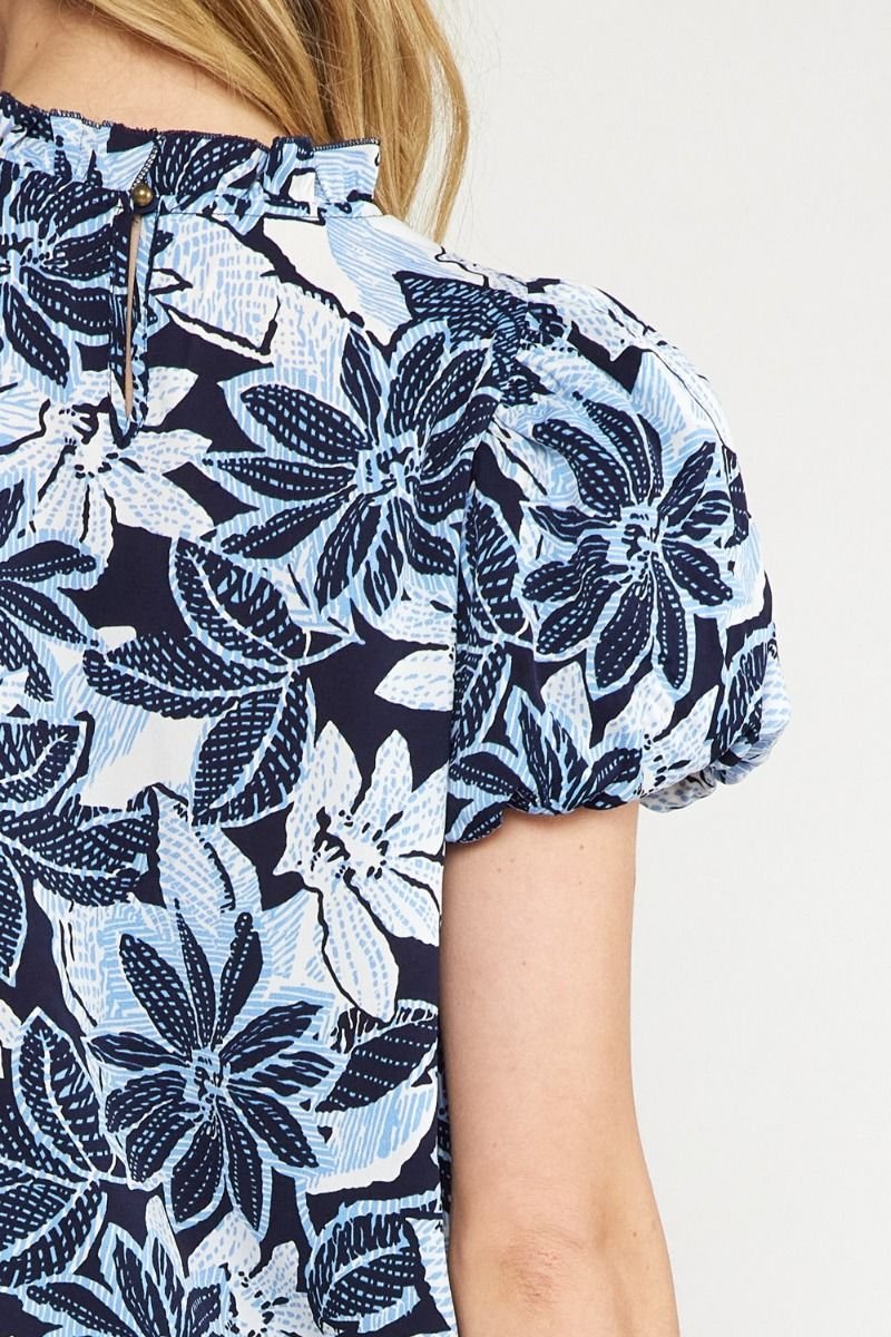 NAVY, BLUE, WHITE TOP in floral design, trendy coastal style from Raggdoll Boutique, perfect for summer outfits Texas.