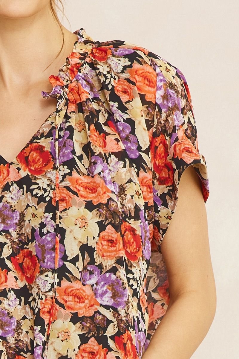 BROWN AND PINK FLORAL TOP WITH WAIST DETAIL at Raggdoll Boutique, perfect for coastal fashion and summer outfits Texas.