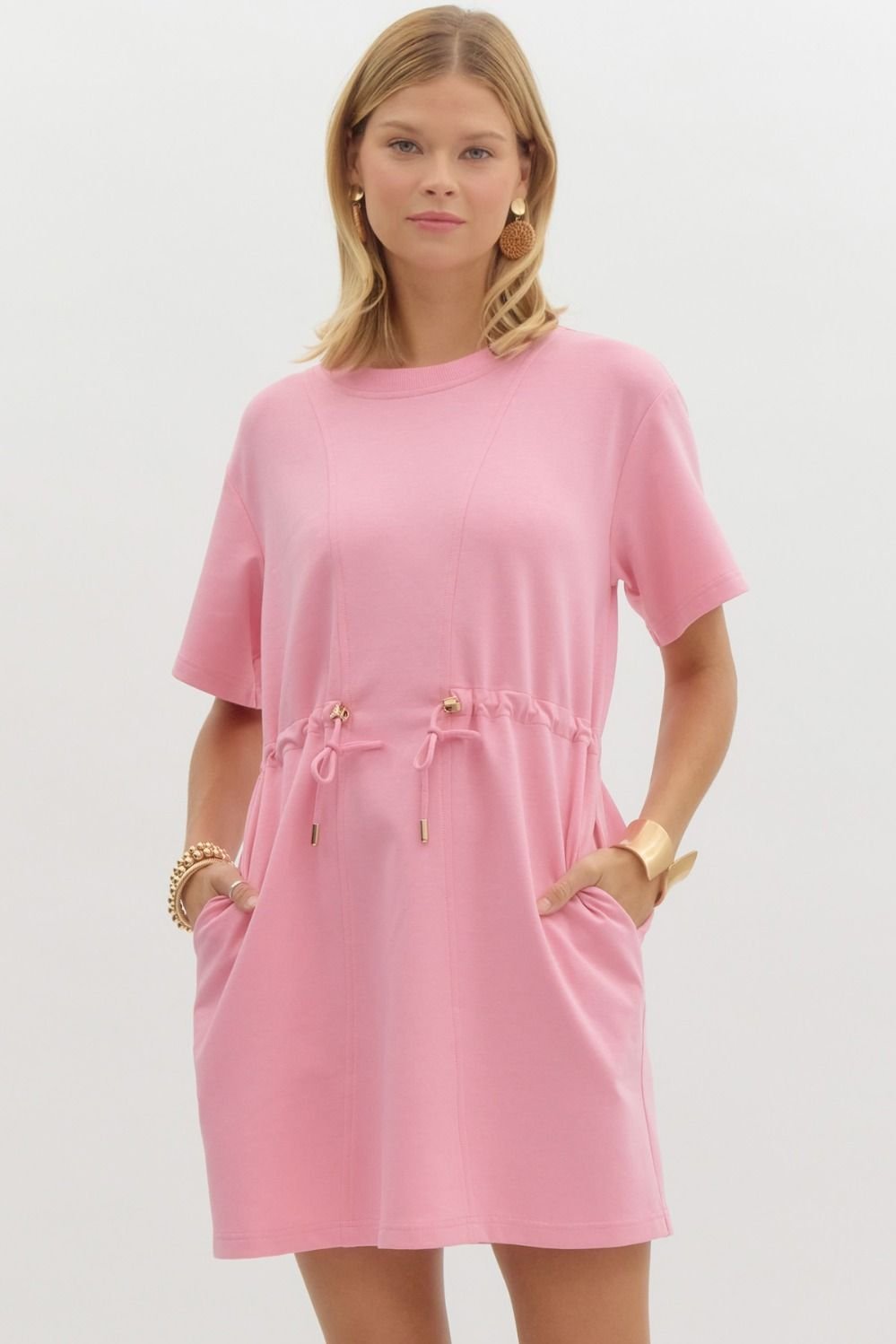 Bailey Dress in pink, a stylish beach dress from a Port Aransas boutique, perfect for coastal vacations and casual outings.