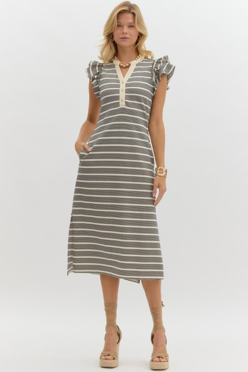 Tori Dress with stripes, perfect for coastal boutique clothing, a stylish choice for tropical vacations and curvy plus size fashion.