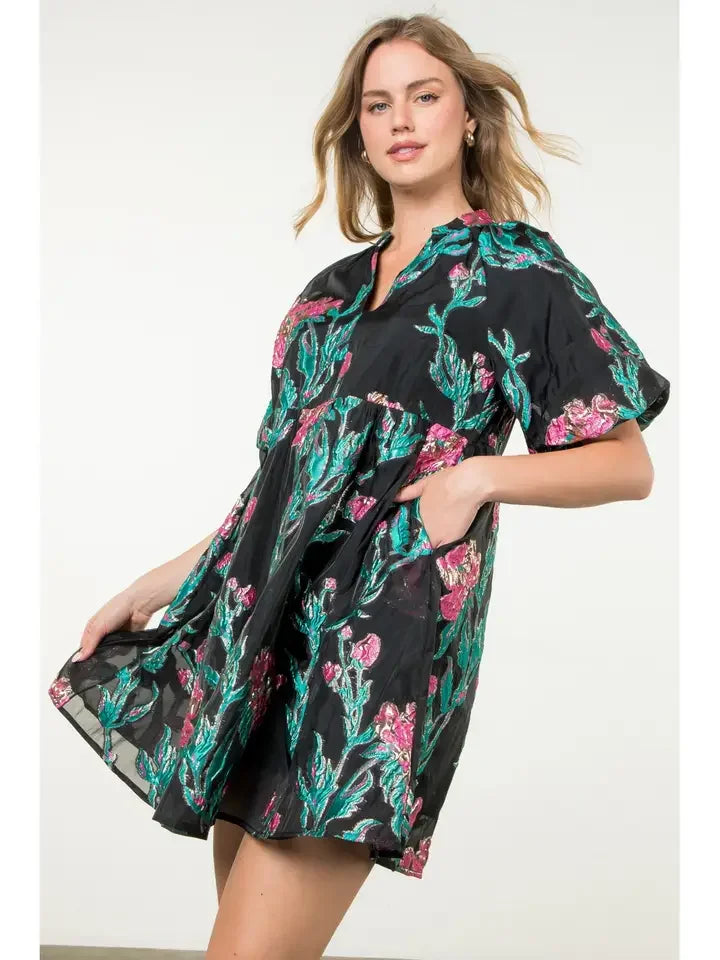 Tamara Dress with floral embroidery, perfect for coastal boutique clothing and stylish women's fashion in Port Aransas.
