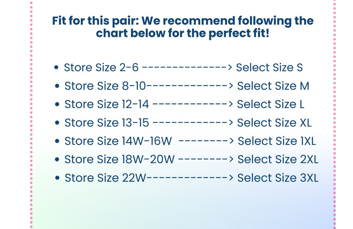 Size chart for boutique clothing, recommending sizes S to 3XL for a perfect fit in coastal boutique women's fashion.