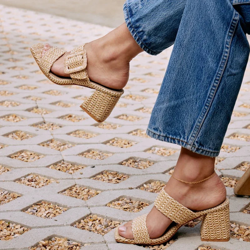 LUCY NATURAL (BEACH by MATISSE) stylish raffia sandals with block heel, perfect for summer outfits at Raggdoll Boutique.